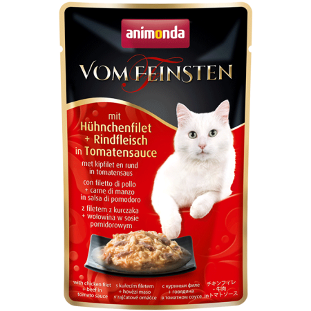 Animonda vom Feinsten  - saszetka 50g ADULT z filetem z kurczaka i wołowiną w sosie pomidorowym