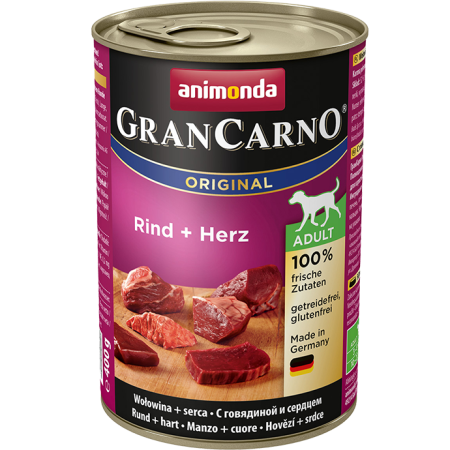 Animonda GranCarno ADULT ORIGINAL - puszka dla dorosłych psów; Wołowina i serca