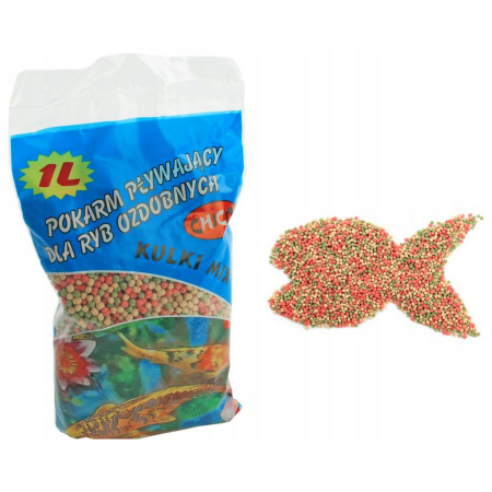 Pokarm pływający KOI dla ryb ozdobnych 1L - kulki mix