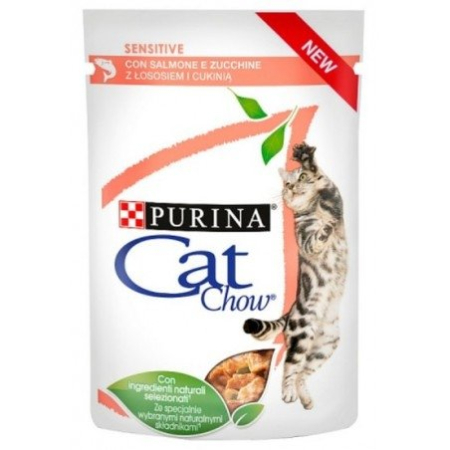 CAT CHOW Sensitive Karma z łososiem i cukinią w sosie - Saszetka