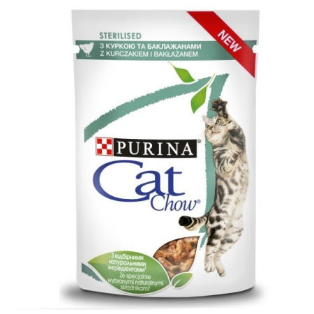 CAT CHOW Sterilised Karma z kurczakiem i bakłażanem w sosie - Saszetka